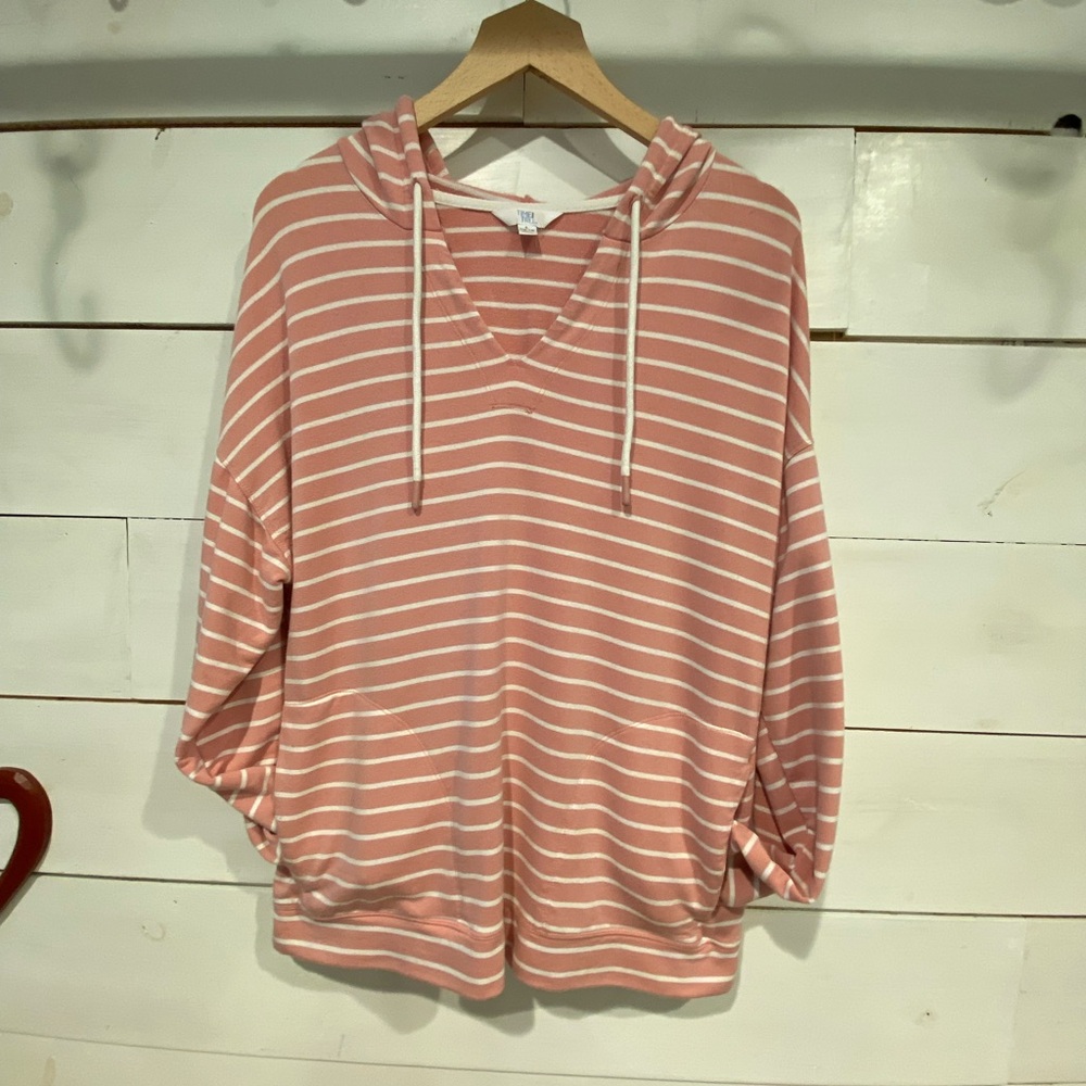 Time and Tru Pink and White Striped Hoodie
